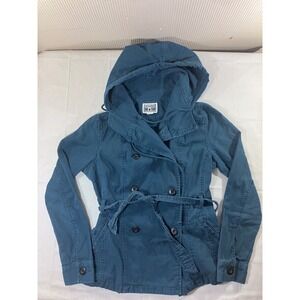 Converse One Star Teal Double Breasted Hooded Jacket Women's Size S Cotton‎